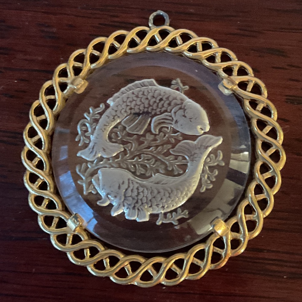 Koi Fish Glass Pendant with Gold Tone Frame
